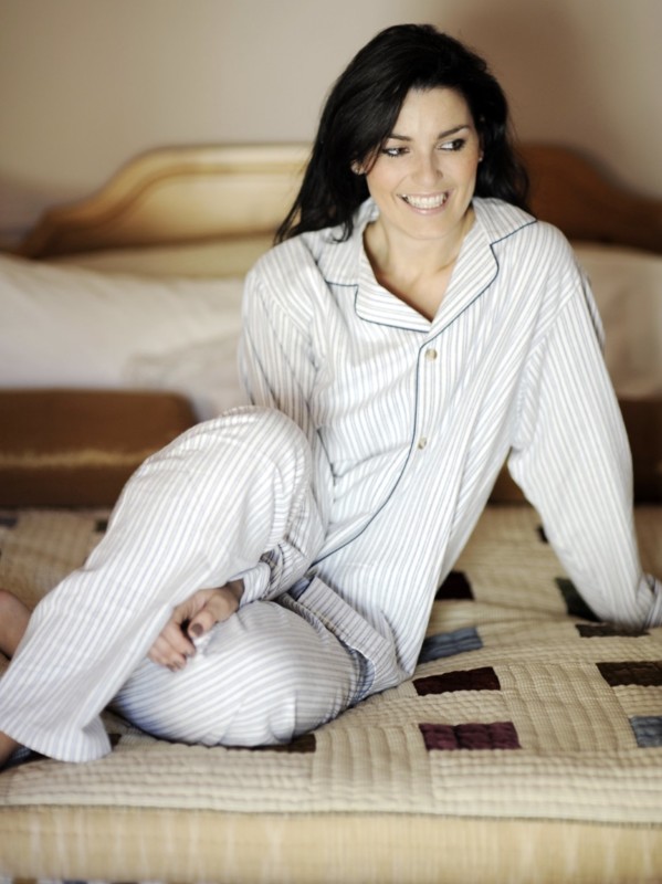 Pyjamas Chaussons Chaussettes Pyjama en flanelle de coton - LV2 Blue Double Stripe