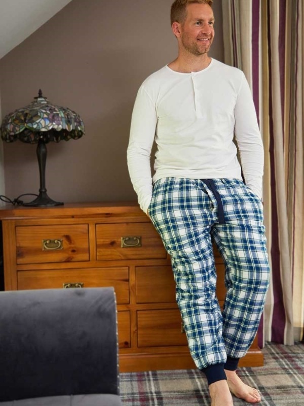 Pyjamas Chaussons Chaussettes Pantalon mixte doublé polaire - LV38 Blue White Check