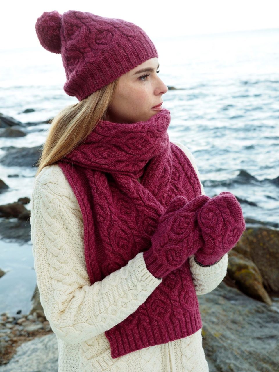 Echarpe, bonnet et gants en laine mérinos fabriqués en France